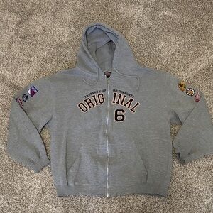 Gray Zip-Up Hoodie with Patches